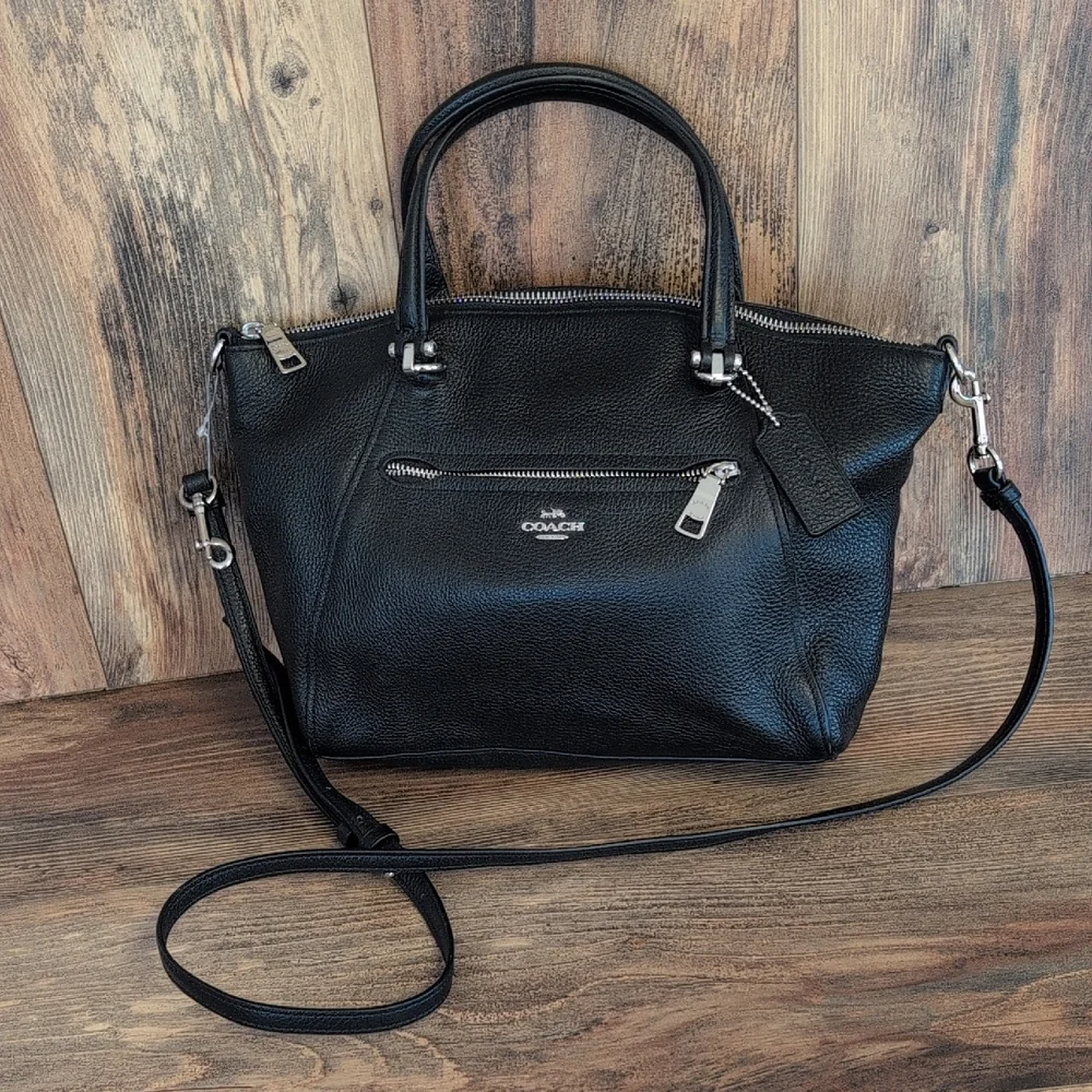 Coach Black Prairie Satchel Pebbled Leather Satchel with Silver Hardware   C294